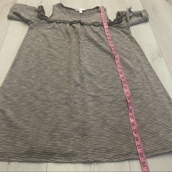 LAUREN CONRAD Cold Shoulder Tan and Black Checkered Stretch Baby Doll Mini Dress - Picture 9 of 11